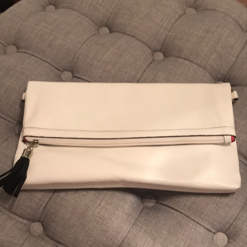 White fold over clutch